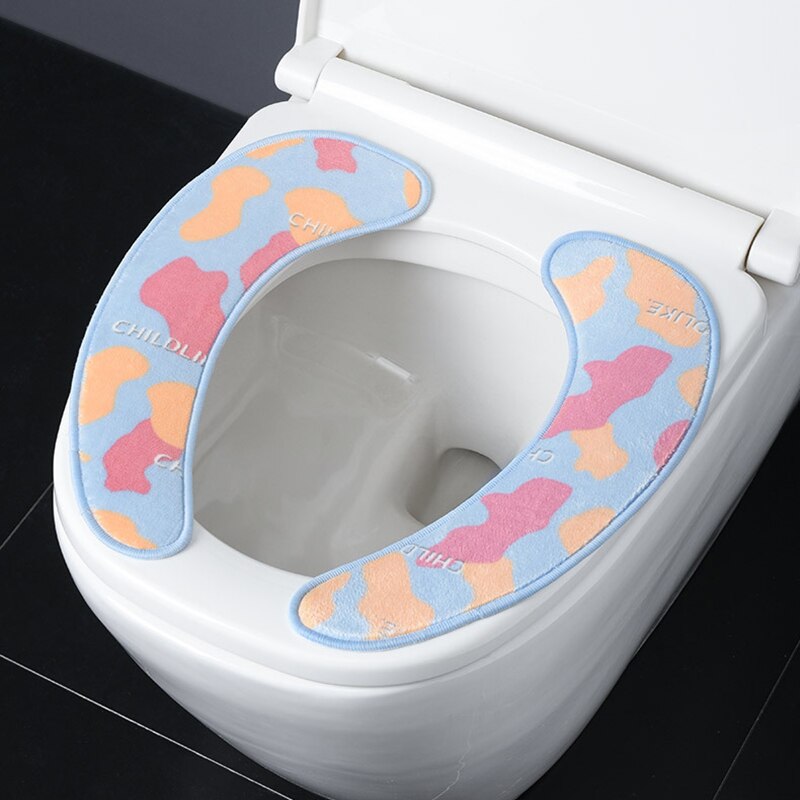 1 Paar Universele Zachte Wasbare Toilet Seat Cover Voor Huishoudelijke Flanel Non-marking Toilet Seat Cover accessoires: Colorful blue