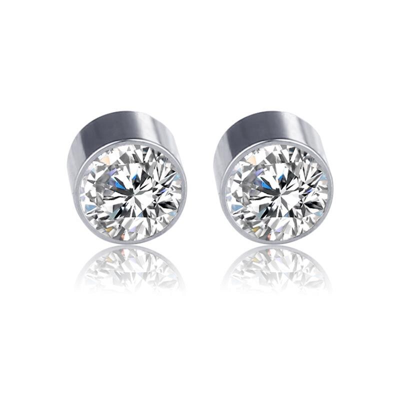 1 par kvinder mænd stærk magnetisk jern øreløse ingen piercing ørestikker rhinestone rustfrit stål magnet øreringe: Gennemsigtig
