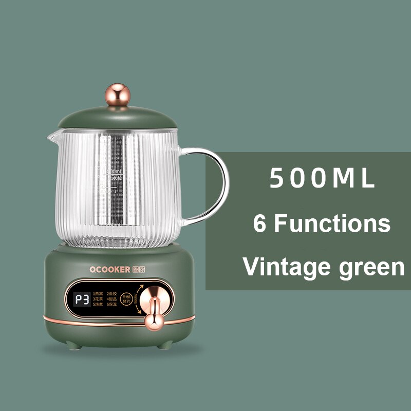 500ml Health Preserving Pot Electric Kettle Teapot Glass Stew Cup Slow Cooker Cup Heater Mug Warmer Boiled Water Pot 220V: Green / EU