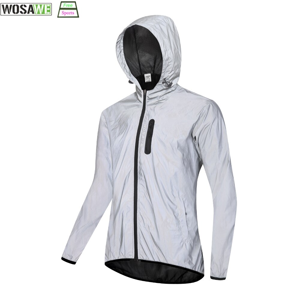 WOSAWE Full Reflective Cycling Jacket Night Riding Necessity Men Spring Autumn Hooded Windbreaker Windproof Waterproof Jacket
