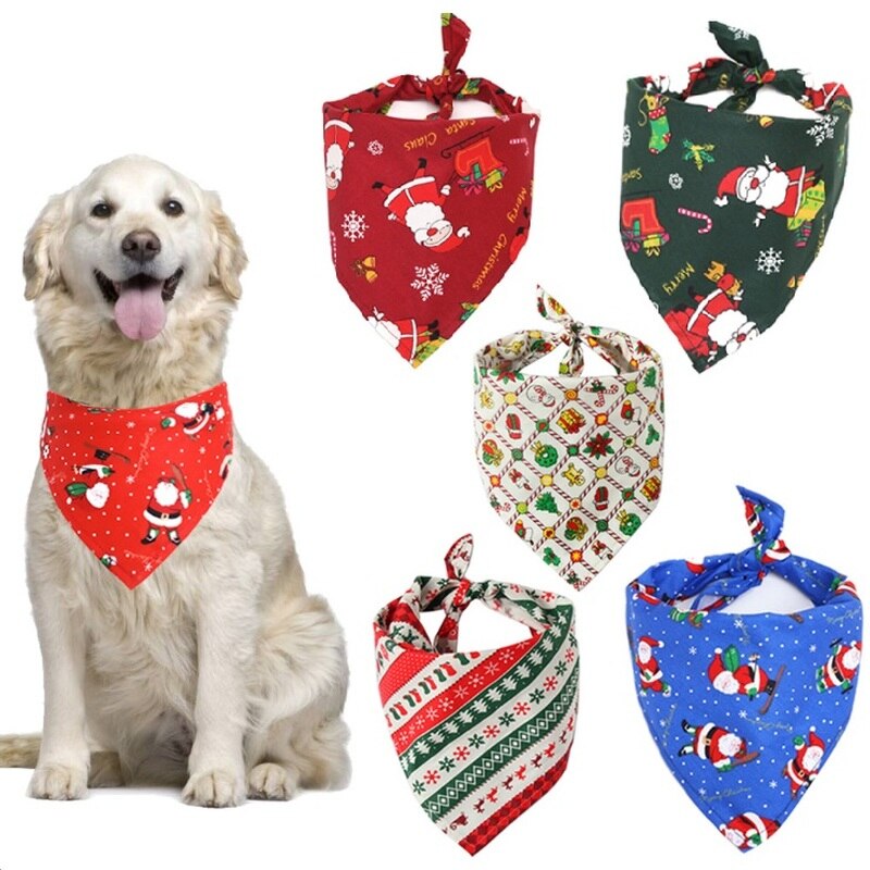 Christmas Pet Dog Triangle Bandanas Xmas Large Dog Scarf Collar Neckerchief Puppy Dogs Pet Bow Ties Slobber Towel Clothes