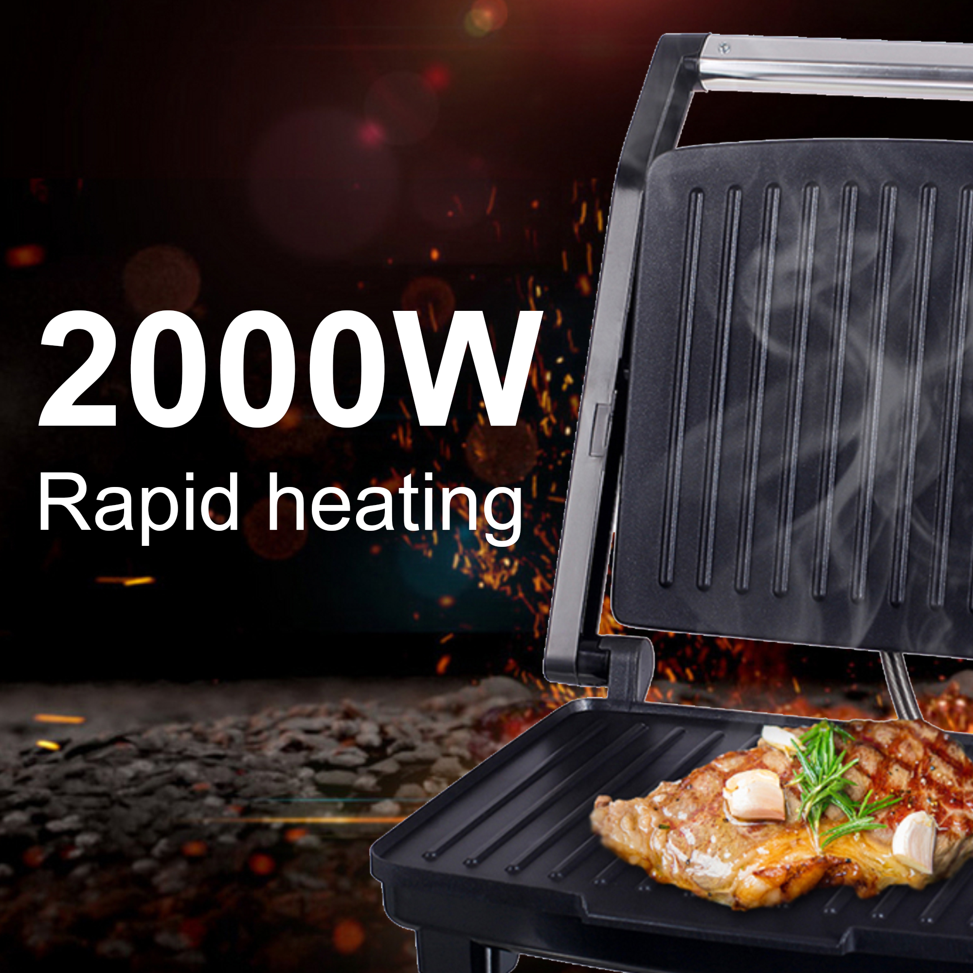 Sonifer-parrilla eléctrica de contacto para barbacoa, plancha de cocina sin humo para hornear, se abre a 180 grados