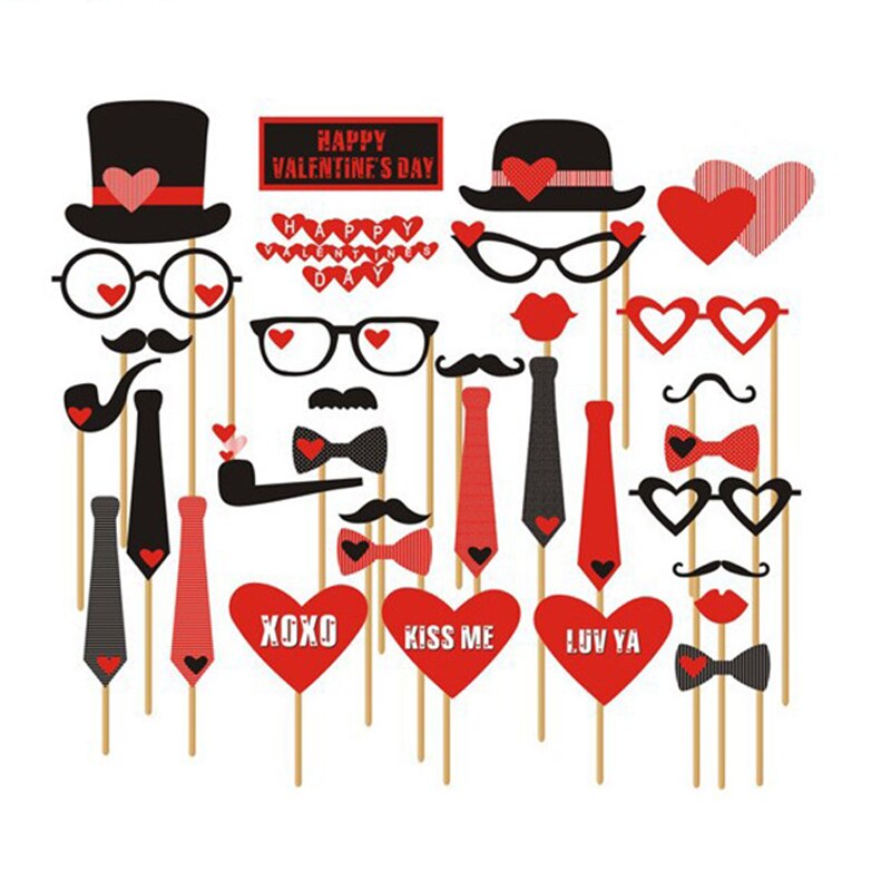 Accesorios para fotomatón de boda, suministros de decoraciones para fiestas, máscara, bigote, recuerdos divertidos, Photocall, 33 Uds.