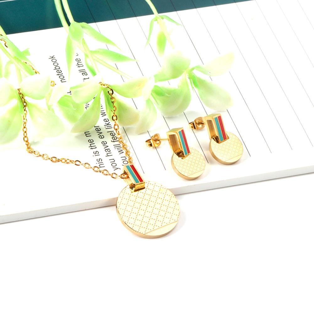 Luxusteel Rvs Sets Goud Kleur Ronde Hanger Necklce Oorbellen Brinco Party Vrouwen