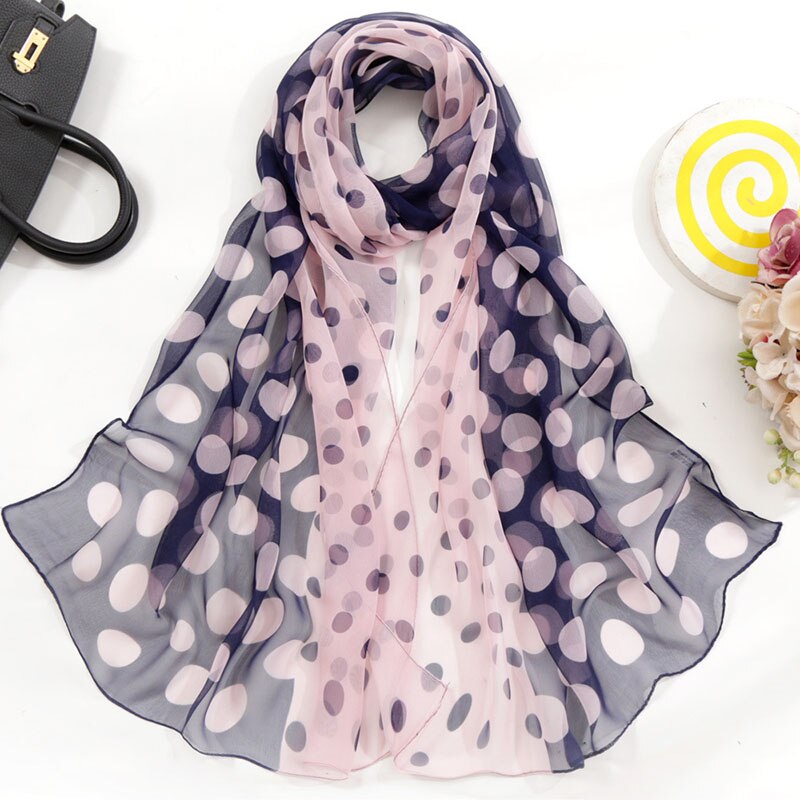 Foulard en mousseline de soie georgette à pois pour femme, long châle bandana, fin, pour l'été