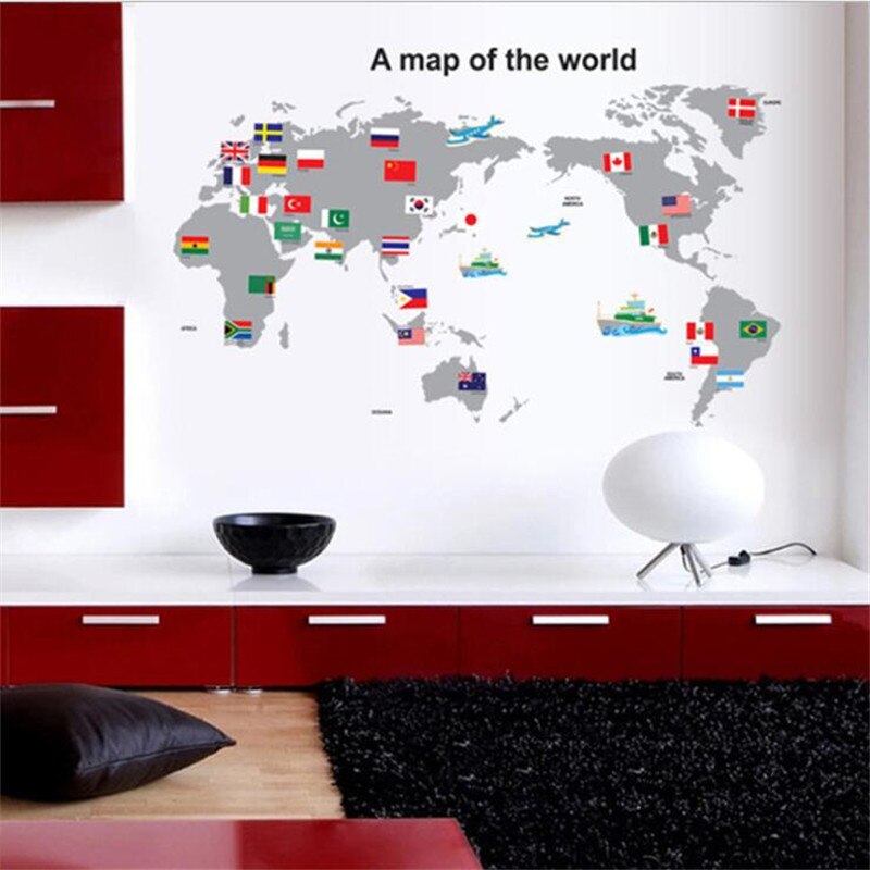 Cartoon world map wall sticker classroom bedroom wall decoration teaching map wall stickers for kids rooms