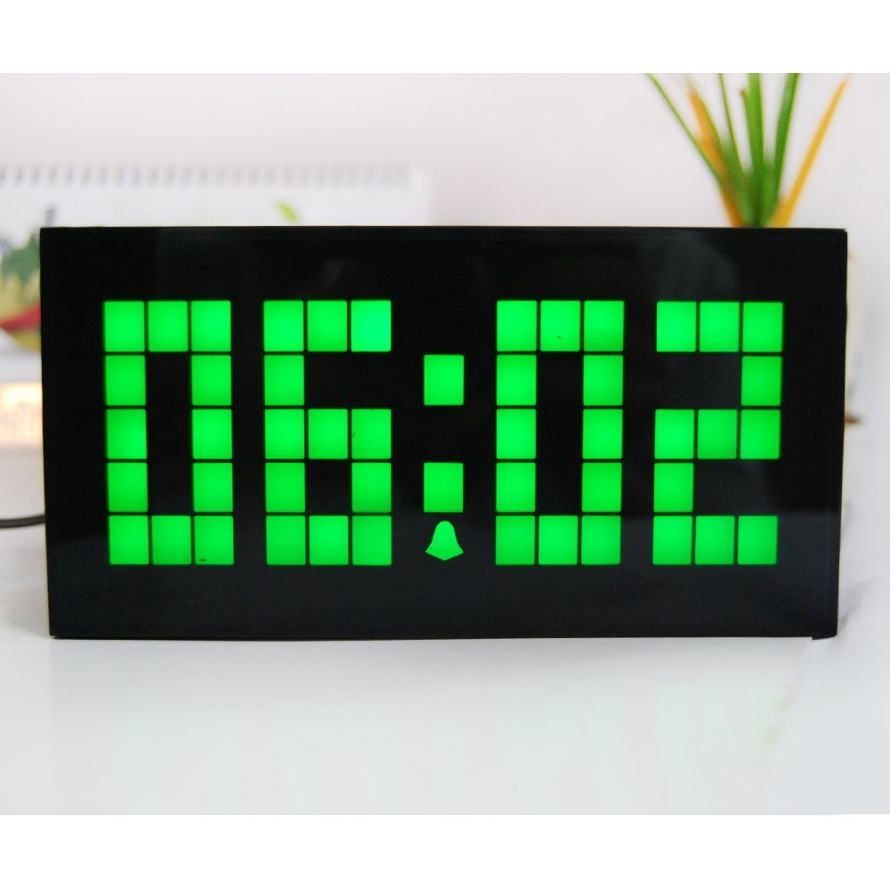 4 Colors LED Clock Digital Alarm Clock Wall Table Desktop with Snooze Calendar Temperature: 4Digit 5pixels green