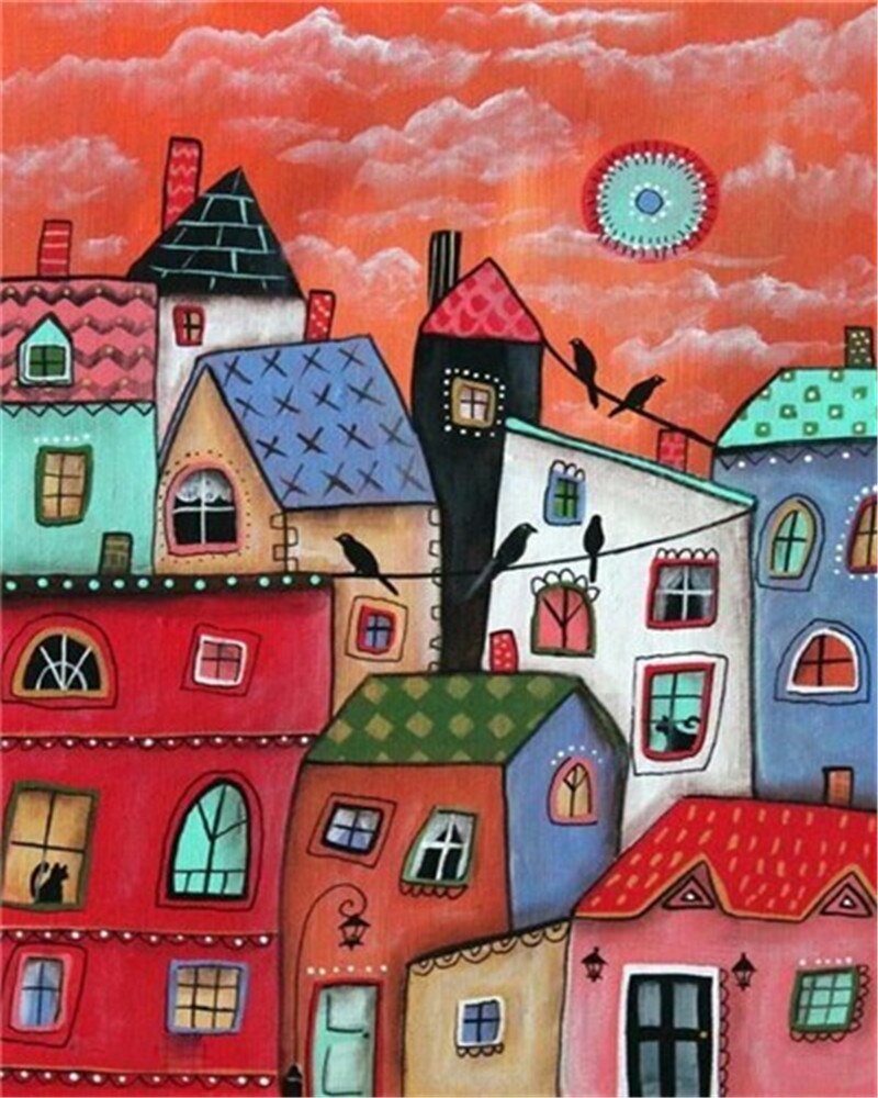 AZQSD Paint By Numbers For Adults House Oil Painting Art Draw By Number On Canvas Cartoon Hand Paint Kit Canvas Unframed: SZGD1-4864