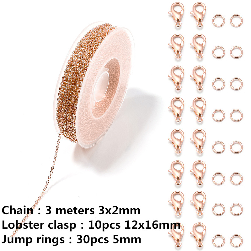 SUNNYCLUE 10 m lange antike Bronzekette, Messing-Kette, 2,6 x 2 x 0,3 mm, Glieder, Kabelketten für Schmuckherstellung, 100 Stück Eisen-Binderinge, 30 Stück Messing-Karabinerverschlüsse, Halskette