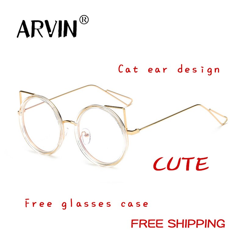 Cute Cat Ears Prescription Metal Round Shape Women Eyeglass Frames Glasses Trendy Clear Women's Myopia Eyeglasses with Frame