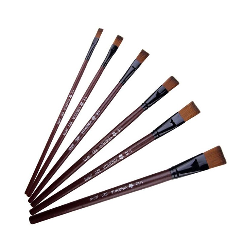 6 unids/set blanco Nylon plano aceite de pintura acrílico pintura pinceles para pintar artista suministros al por mayor de