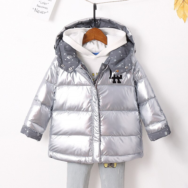 Kinderen Winter Jas Voor Meisjes Warm Hooded Eendendons Jassen Kinderen Jassen Voor Jongens Dubbelzijdig Kleurrijke kleding Parka: Silver / 5T