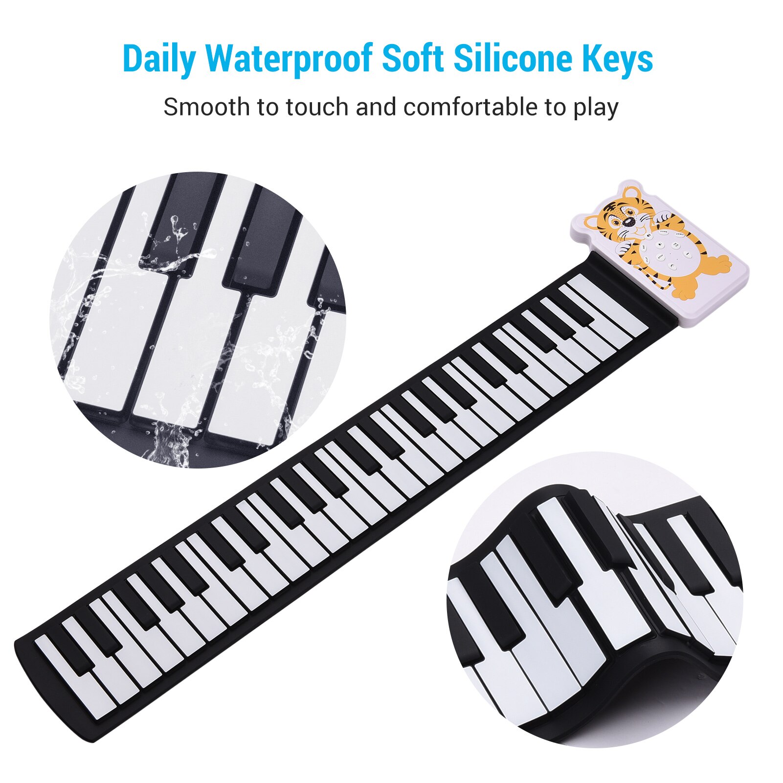 49-key Roll-up Electronic Piano 8 Tones 6 Demos Record Funtion Built-in Speaker with Echo Sustain Trill Effect 3.5mm Output
