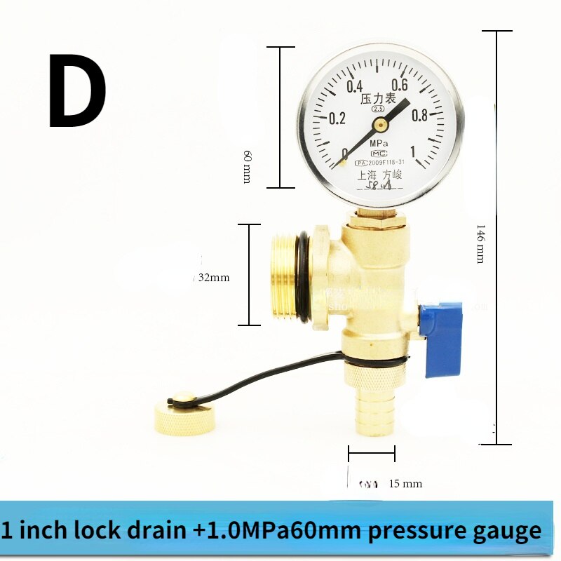 Brass Automatic Air Vent Valve 1" DN25 heating floor heating optional pressure gauge Drain Vent Valve: D