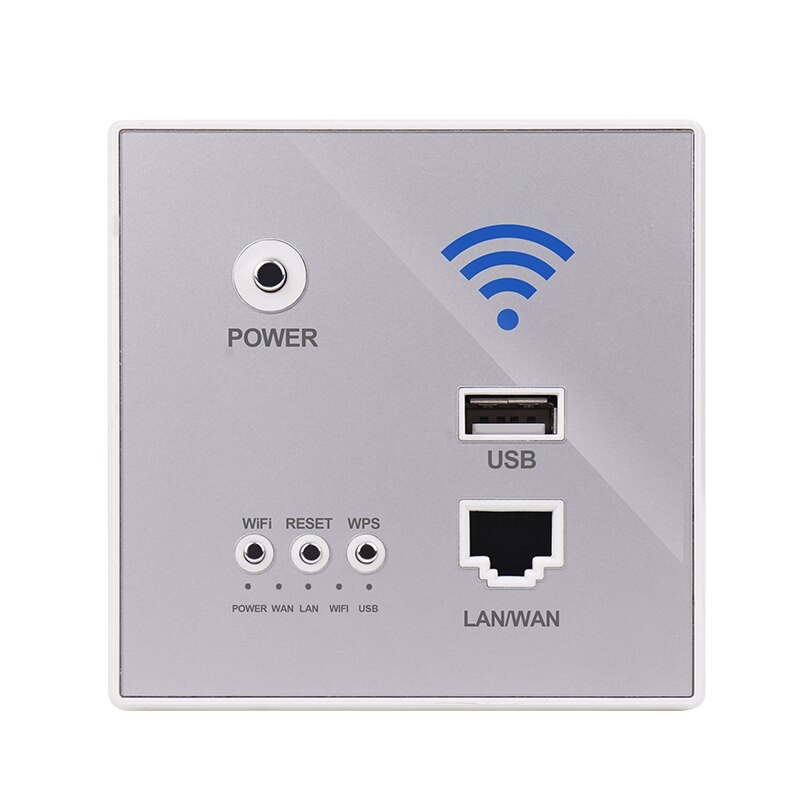 KEKA Wall wireless router 300Mbps 220V power supply embedded AP smart wireless WIFI relay extender 2.4G/5G router USB SOCKET: Acrylic SLIVER