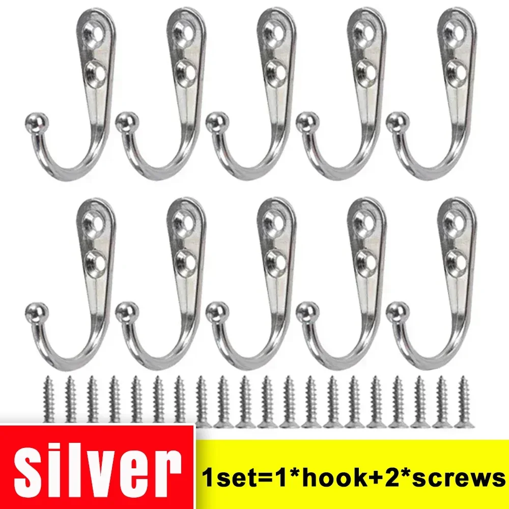 Ganchos de pared para puerta, ganchos para colgar abrigos montados en la pared, gancho de tornillo de Metal resistente para llaves de ropa, organizador de cocina y baño, 30/1 Uds.: S / Plata