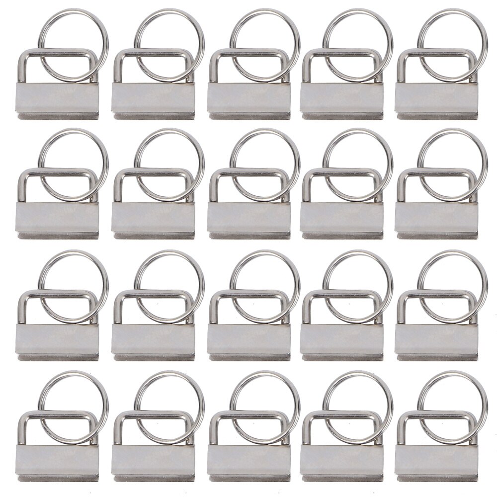 50Pcs DIY Fabric Hardware Key Chain Fob Wristlet Hardware with Key Ring for Lanyard Luggage Strap Accessories（25mm, Silver): Silver 1