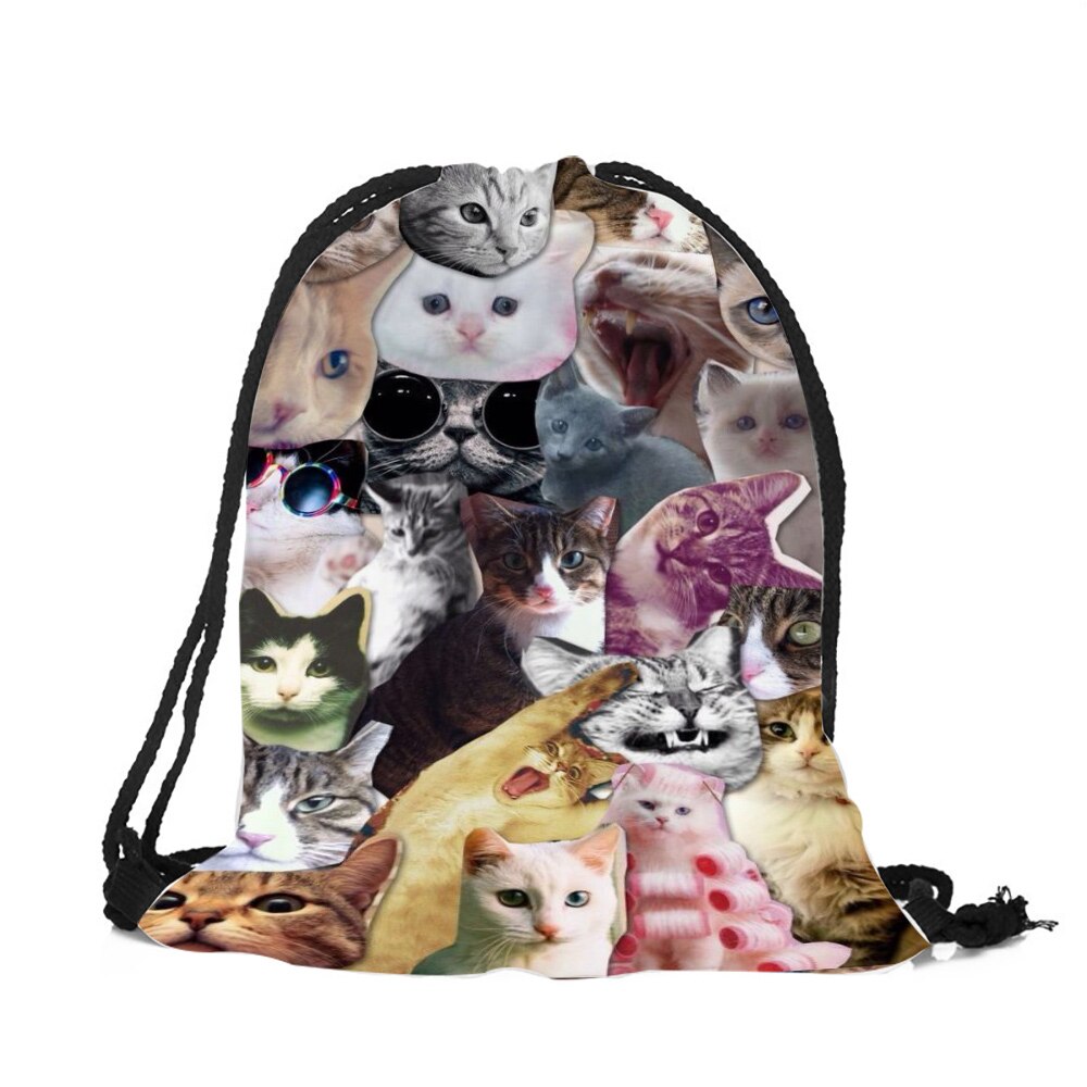 Sac A Dos Teenager School Backpack Lovely Funny 3D Kitten Cat Print Shoulder Bag for Girls Boys Casual Polyester Satchel Bag