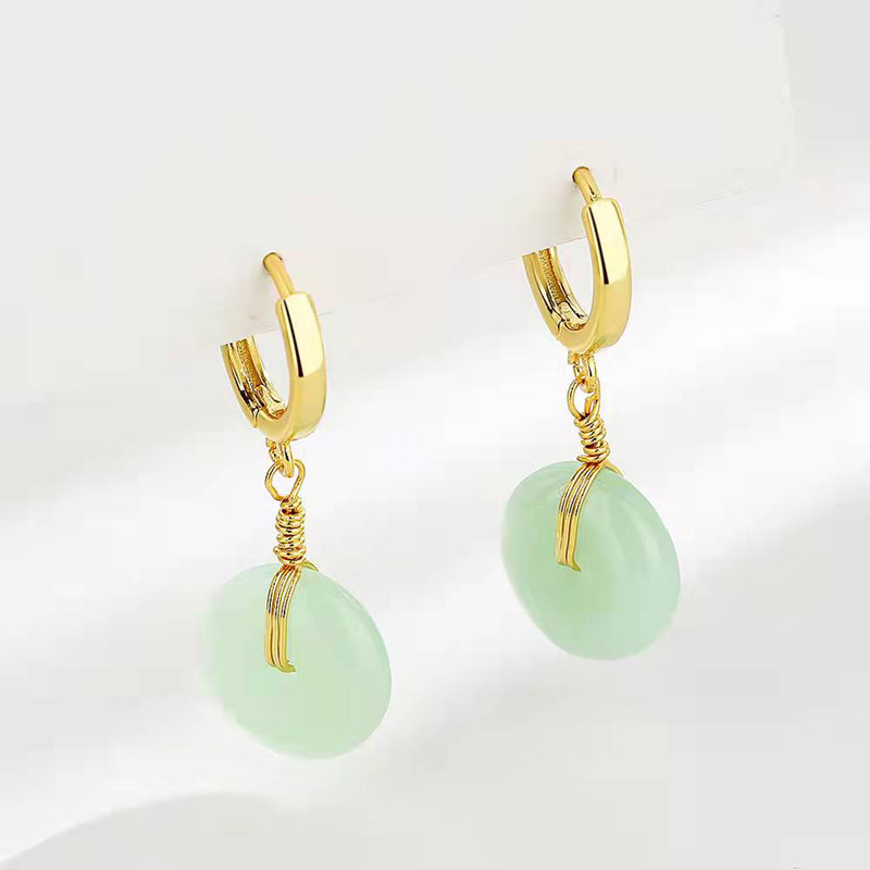 Gioielli penetranti rotondi orecchini pendenti in pietra verde moda orecchini a bottone dorati fatti a mano retrò per regalo di anniversario di matrimonio da donna