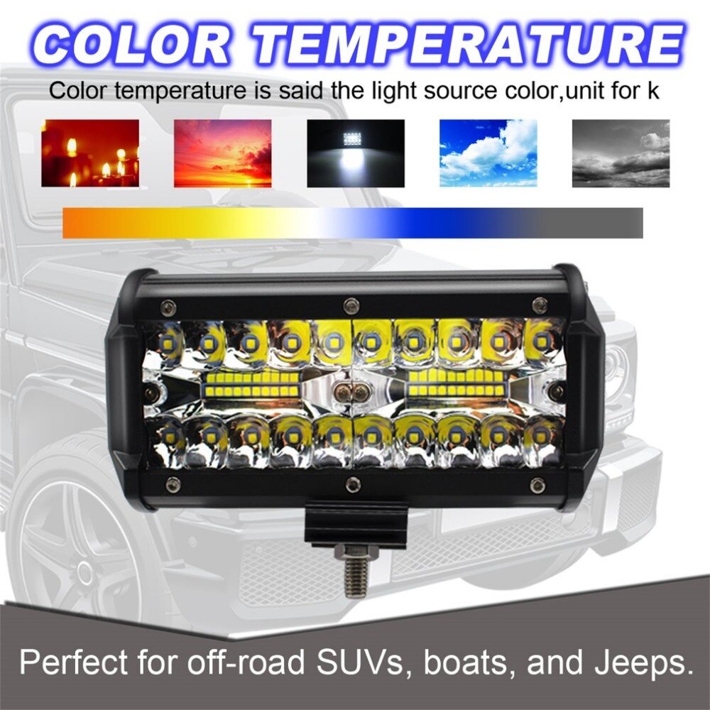 7 inch 120W Car LED Work Light Bar Waterproof LED Pods Spotlight Fog Driving Lighting Lamp for Off Road Truck Car SUV Boat