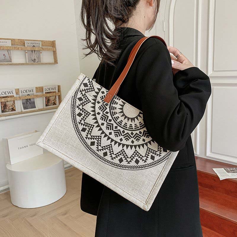 Leinwand Tote Tasche frauen Schulter Tasche Nationalen Stil Baumwolle Und Hanf Frauen Einkaufen Schulter Geldbörse Neue Handtasche