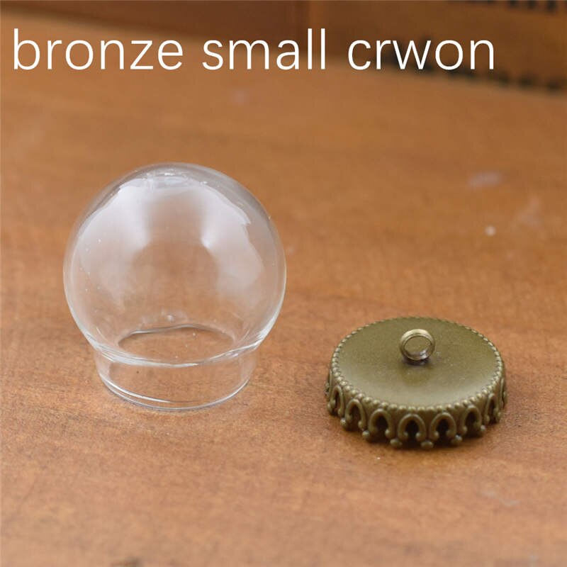 5set 20*15mm hollow glass globe with setting base beads cap set orb glass vials pendant glass bottle jewelry pendant: small crown hanger