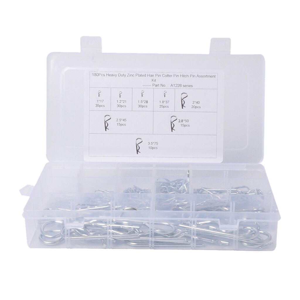 180pcs Hitch R Pin Clip Assortment Kit Tool Cotter Tractor Car Trailer Lock