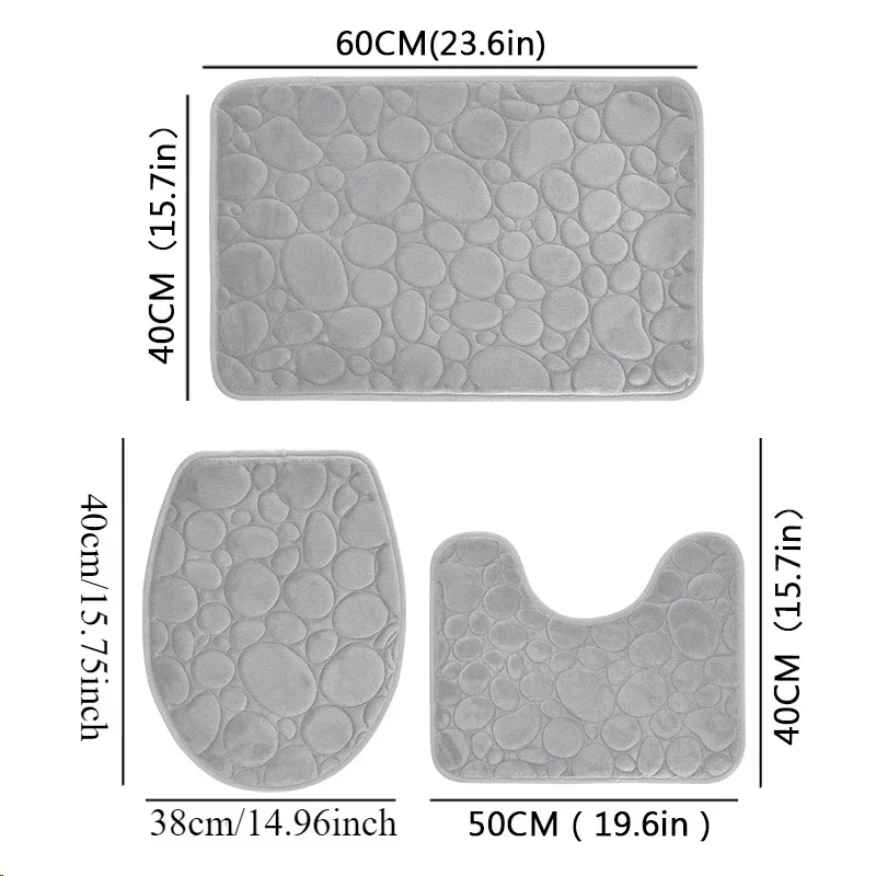 3PCS/Set Non-slip Soft Bath Mat Toilet Cover Carpet Cobblestone Embossed Floor Mat Bathroom Absorb Water Can Be Washed 욕실 매트