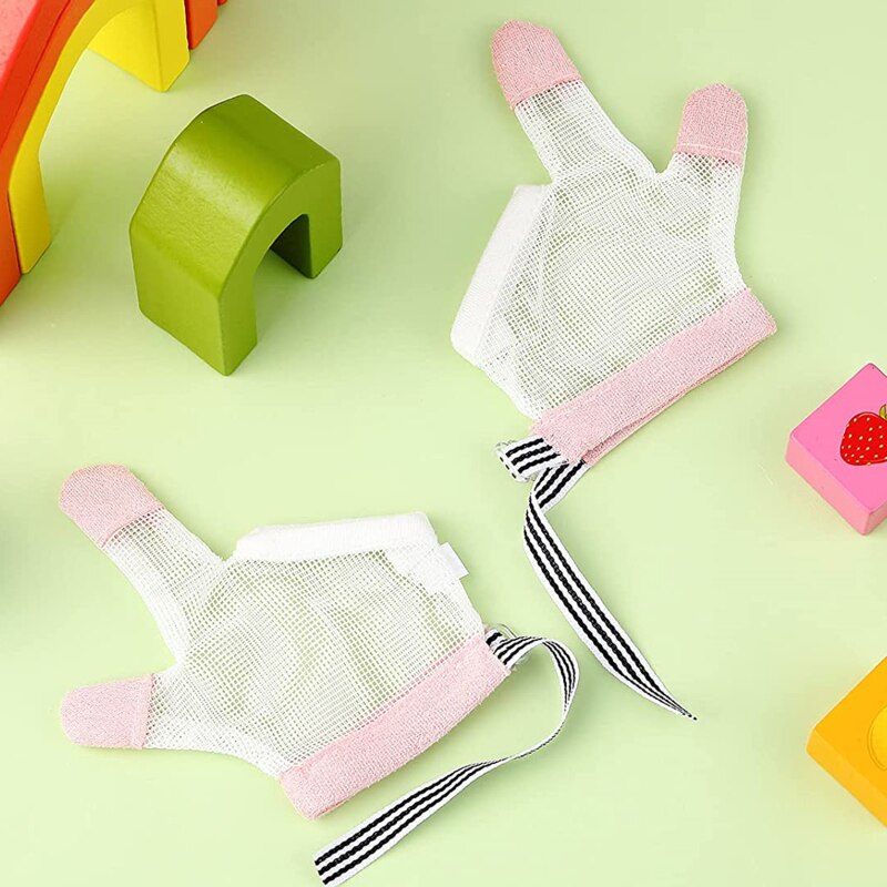 1 paar freundlicher Kleinkind Anti Beißen essen Hand Schutz Handschuhe Baby Verhindern Biss Finger NäGel Handschuh Für tapsen freundlicher Harmlos einstellen: Rosa zwei Finger S