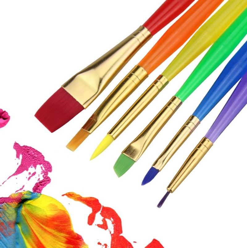 6 Stuks Aquarel Gouache Plastic Verf Borstels Ronde Spitse Punt Nylon Haar Schilderij Borstel Tekening Pen Art Set Levert 03190