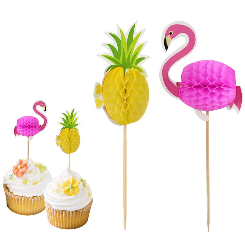 40 stk hawaii 3d flamingo kage topper kage picks dekoration forsyninger cupcake toppers bryllup tropisk sommer fest dekoration