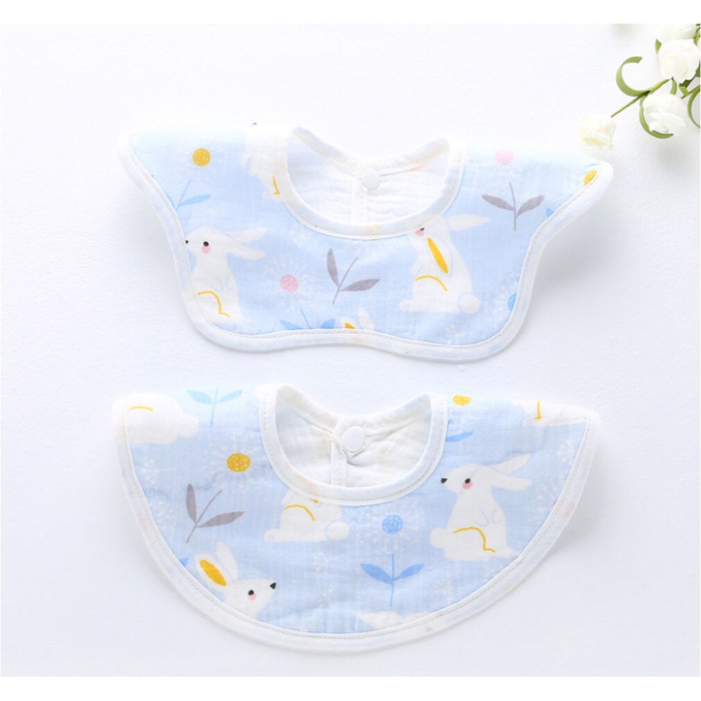 2 Baby Slabbertjes - Katoen & Polyester - Cartoon Dierenprint - Voedingsdoeken Baby: Blauw konijntje