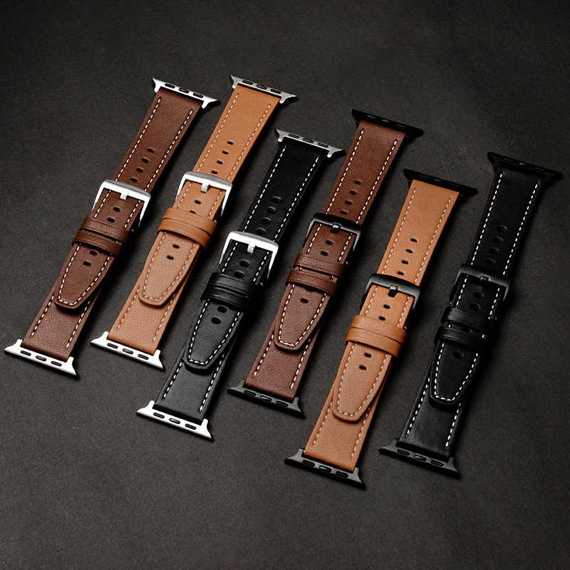 Lærrem til apple watch series 9 8 7 band 45mm 41mm se 6 5 4 44mm 40mm 3 42mm 38mm rem iwatch ultra 2 1 49mm armbånd