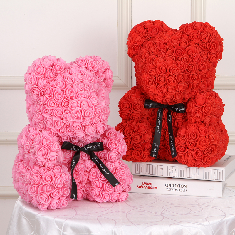 Ourson en roses artificielles bon marché de 40cm, mousse en plastique, ours en peluche Rose, petite amie, de saint-valentin, décoration de fête d'anniversaire