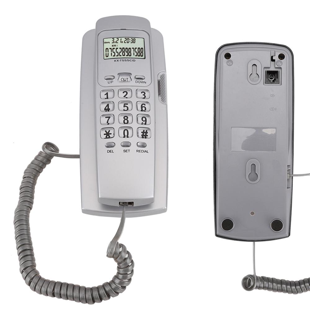 Mini telefone fixado na parede, sistema de telefone com luz de fundo lcd, dtmf/fsk, identificação de telefone para casa e escritório telefone