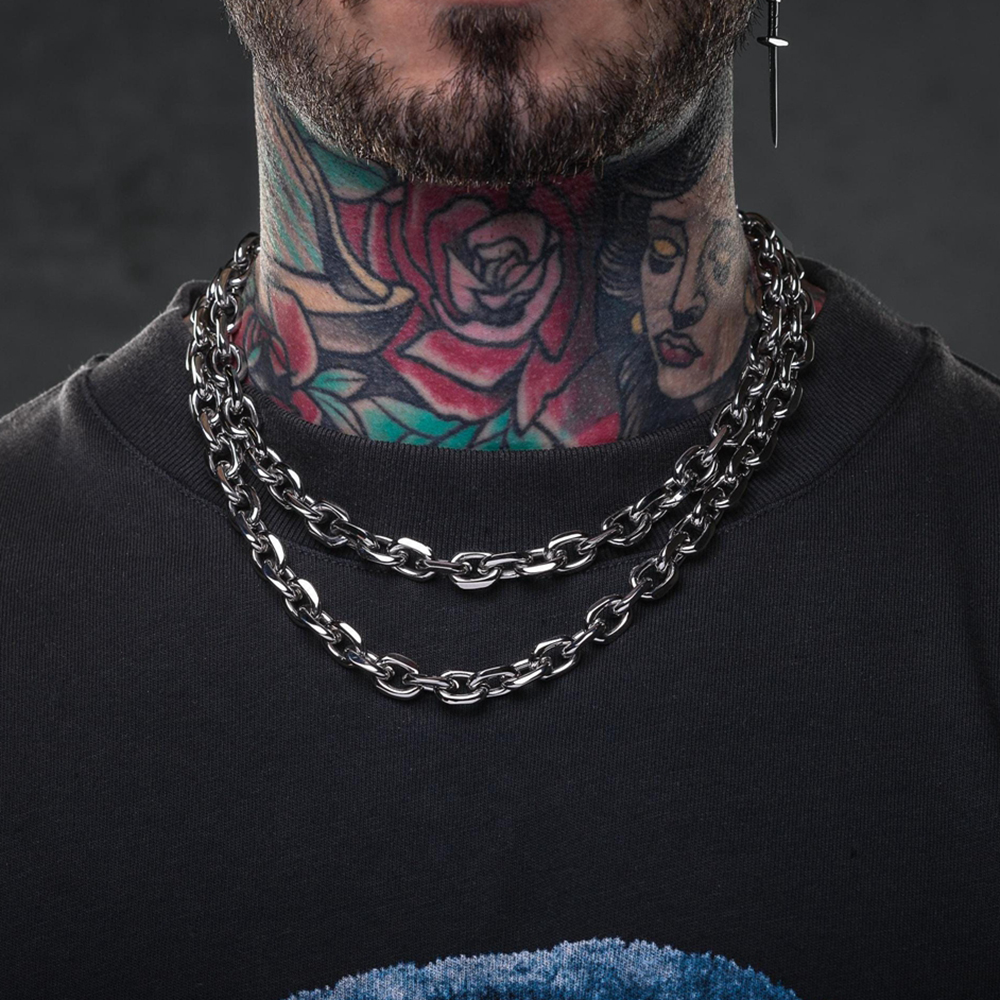 Collar de cadena de eslabones de Cable biselado grueso de 8mm, joyería Grunge de acero inoxidable, collar gótico Punk, para él