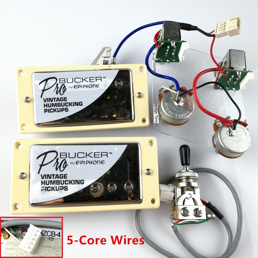 1 Set Nickel LP Standard ProBucker N and B Electric Guitar Humbucker Pickups with Pro Wiring Harness For EPI silver Cover: With yellow frame