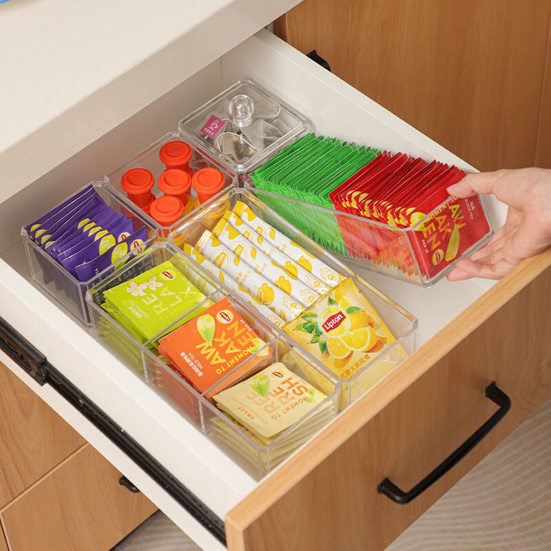 Caja de almacenamiento de bolsas de té, cajonera de clasificación de cápsulas de café, tarro de almacenamiento sellado de acrílico con tapa, contenedor de azúcar para té y café
