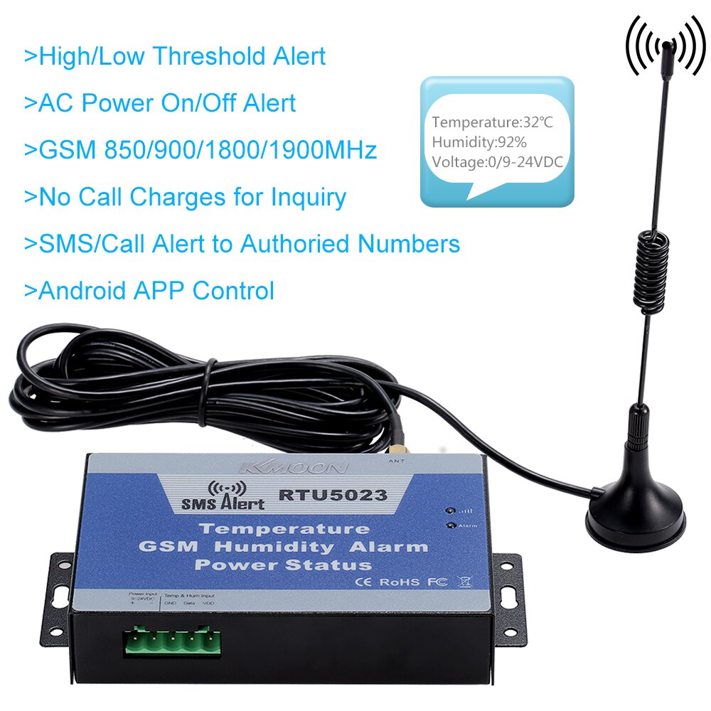 KKmoon-sistema de alarma SMS GSM, Control de temperatura, humedad y Estado de Energía, compatible con aplicación Android, 850/900/1800/1900MHz