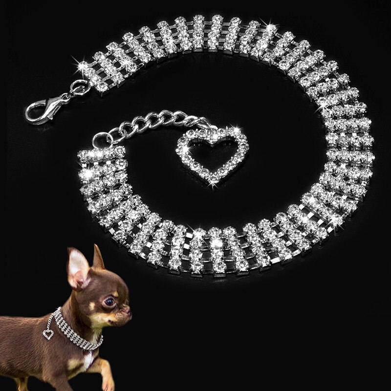 Collier de chien petits chiens Bling Faux strass collier pour animaux de compagnie chiot coeur pendentif collier chiot animal de compagnie chien cou décoration