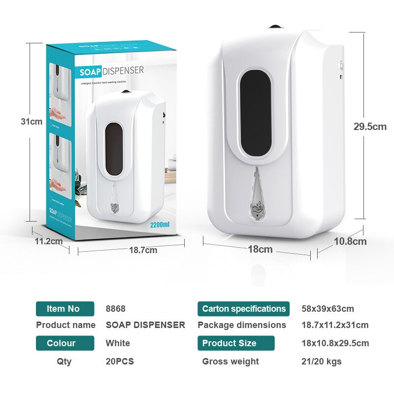 2200ml Touchless Hand Disinfection Machine Automatic Soap Dispenser Wall-mounted Sensor Mist Spray Hand Sanitizer Disinfection