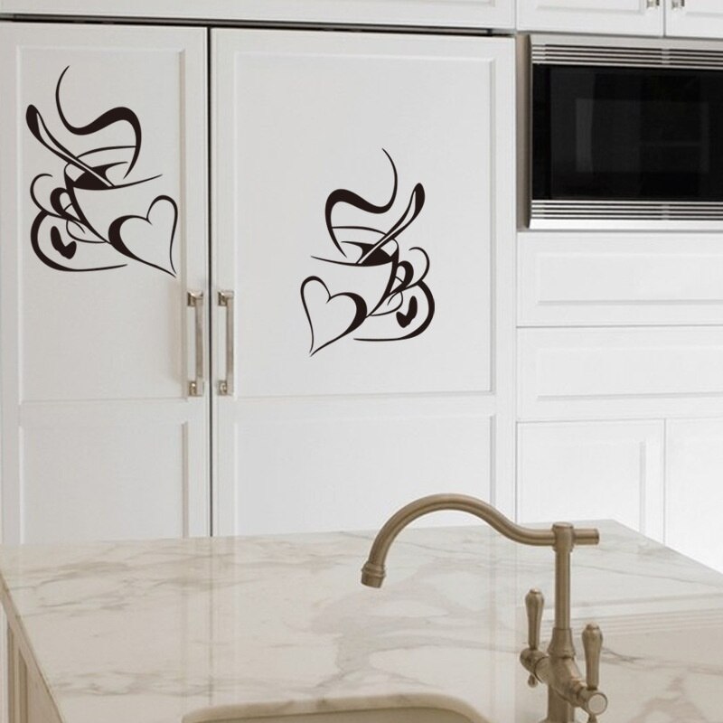 PVC Wall Sticker coffee cup heart pattern Living room Kitchen Coffee Shop Wallpaper Window Furniture Posters Xmas Year Decor
