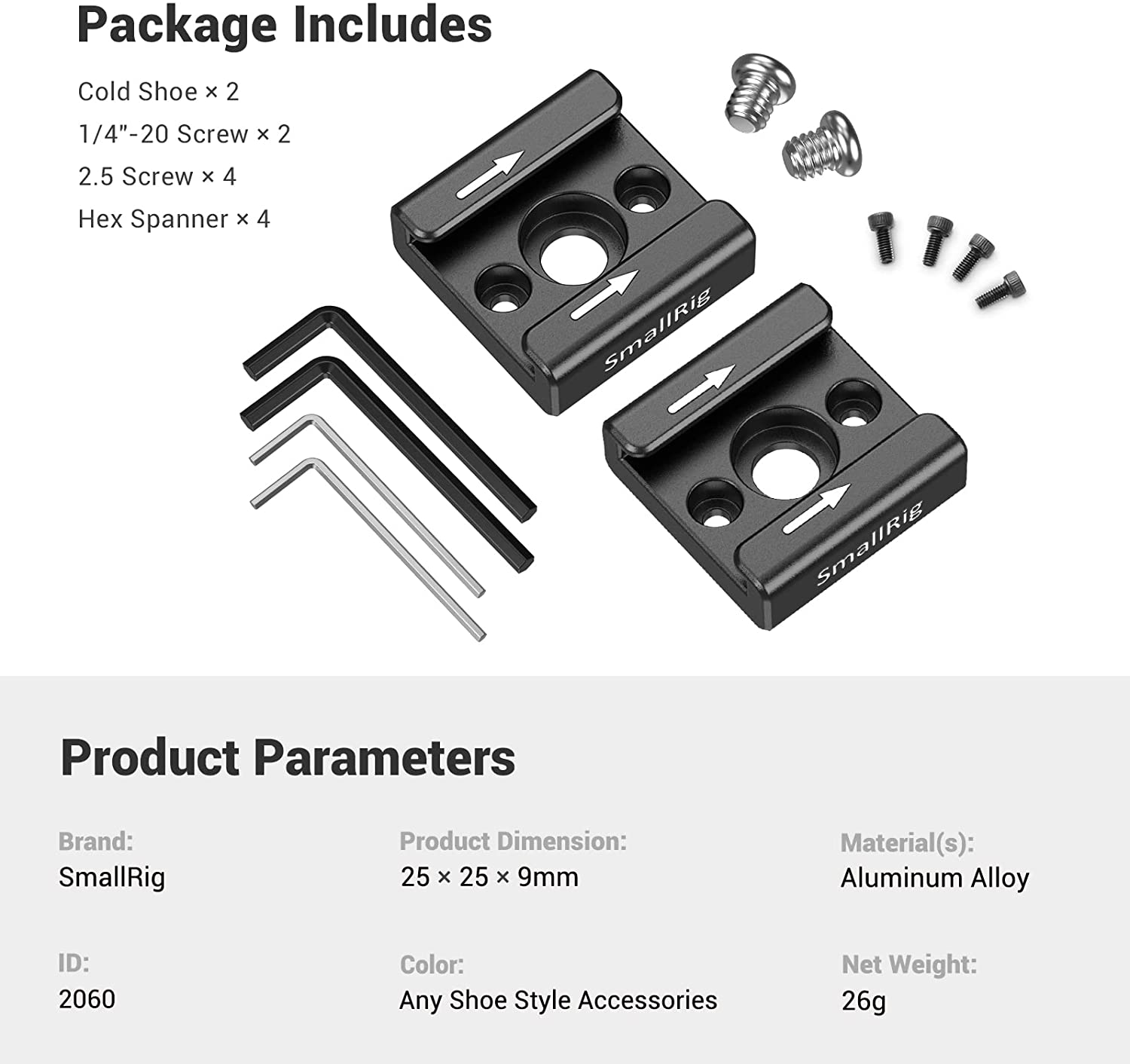 SmallRig uniwersalny zimno adapter robić montażu wspornik (2 sztuk paczka) z śrubin mocujące dla światło doprowadziło robić kamery mikrofon-2060