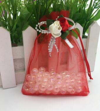 100 stk / parti high-end tæt organza taske koreansk tulipan mønster bryllupsposer løbebånd slik taske smykker poser 9*12cm: Rød