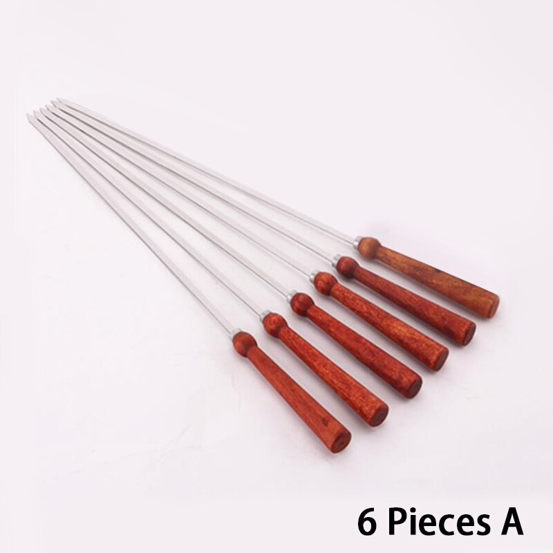 Pinchos planos para barbacoa de madera de 16,5 pulgadas y 42cm, pinchos para barbacoa, aguja con mango de madera, tenedor largo para barbacoa, pinchos para carne, accesorios para barbacoa de acero inoxidable: 6 Pieces A