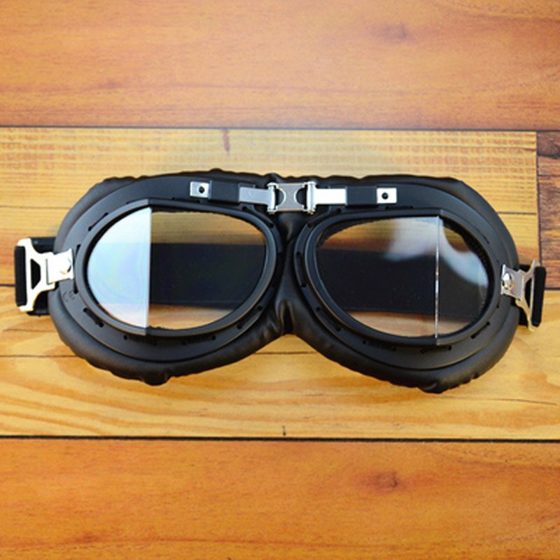 Lunettes de moto pour casque, pour pilote aviateur, rétro, en cuir PU, cuivre lunettes, pour Cruiser Cafe Racer: H