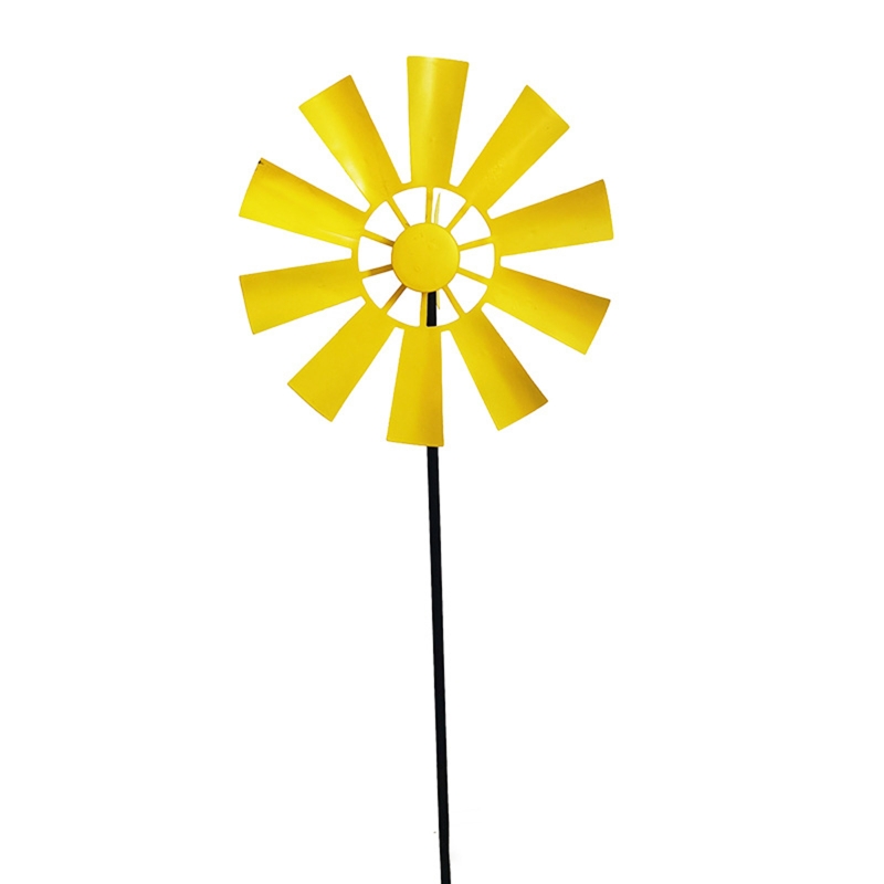 367A Wrought Iron Rotating Windmill Metal Wind Spinner Landscape Ornament for Outdoor Courtyard Yard Lawn Pinwheel Decor: Yellow