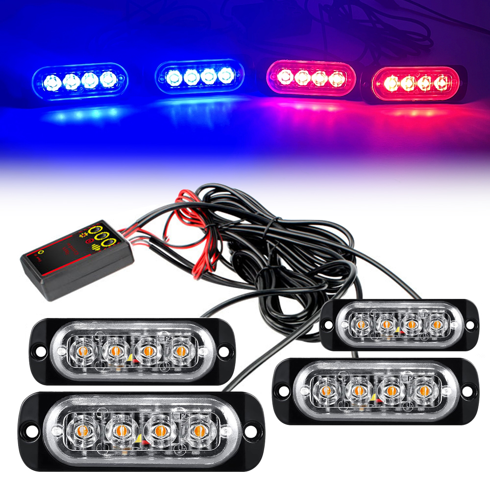 Luz LED para parrilla de coche 4 en 1, luces LED de advertencia intermitentes, barra, camión de bomberos, motocicleta, policía, lámpara de emergencia, lámpara para remolque SUV, 12/24V: green