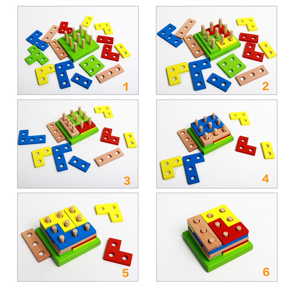 Fargerike tre sortering puslespill bord geometrisk form stabler utdanning barna leketøy
