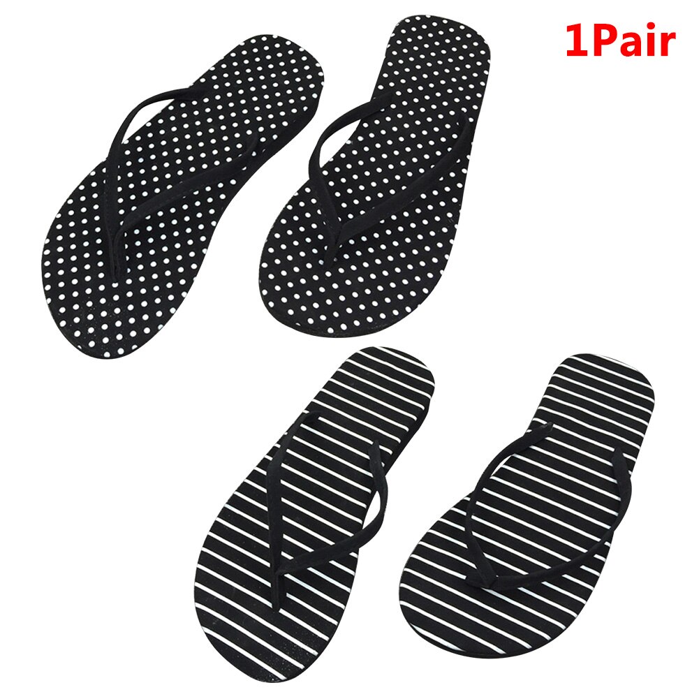 Womens Flip Flops Beach Sandals Black White Spot Stripes Casual Flat-heeled Sandals Women Slippers #734